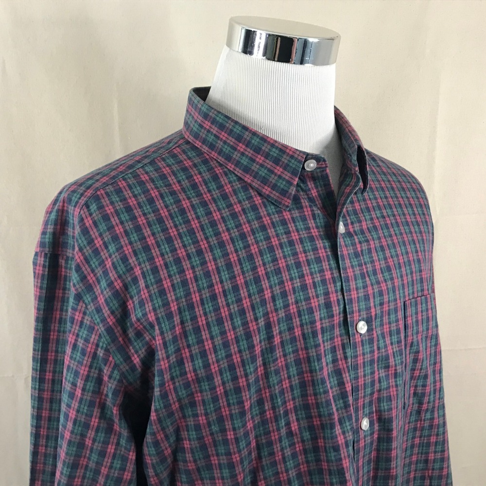 UNTUCKit 3XL Regular Fit Button Down Shirt Green Red Green Plaid Cotton Mens